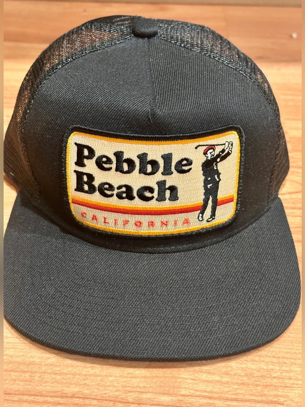 Pebble Beach California Trucker Pocket Bart Bridge Hat Black Snapback Cap NEW